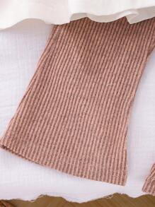 SHEIN 女婴时尚二合一短袖上衣 + 喇叭裤套装，夏季 - 卡其色 - 查看 6