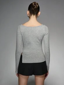 MISSGUIDED Boat Neck Split Side Long Sleeve Top