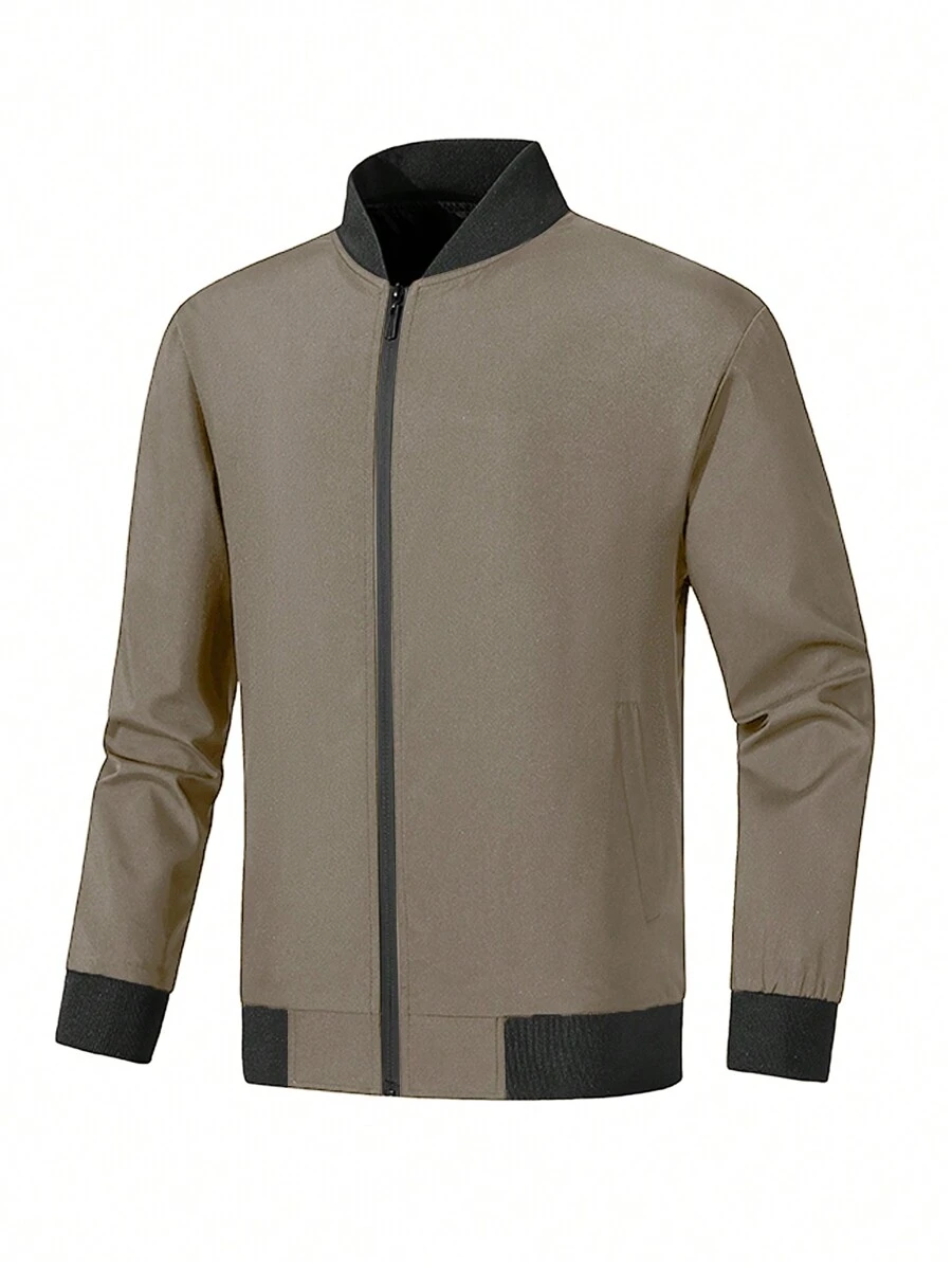 Manfinity Homme Plus Size Men's Casual Contrast Color Patchwork Jacket, Autumn - Brown - View 1