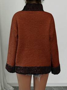 Chiquease Elegant Contrast Color Long Sleeve Women Knitted Pullover Sweater, Autumn/Winter Fall