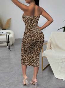 SHEIN SXY Vestido tubo de estampado de leopardo largo, vestido informal y ajustado de verano - Multicolor - Ver 2
