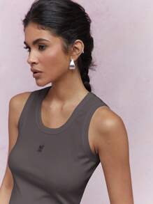 MISSGUIDED 无袖基本款背心罗纹针织无缝健身夏季吊带背心休闲运动工字背心瑜伽健身日常必备运动服 - 深灰色 - 查看 3