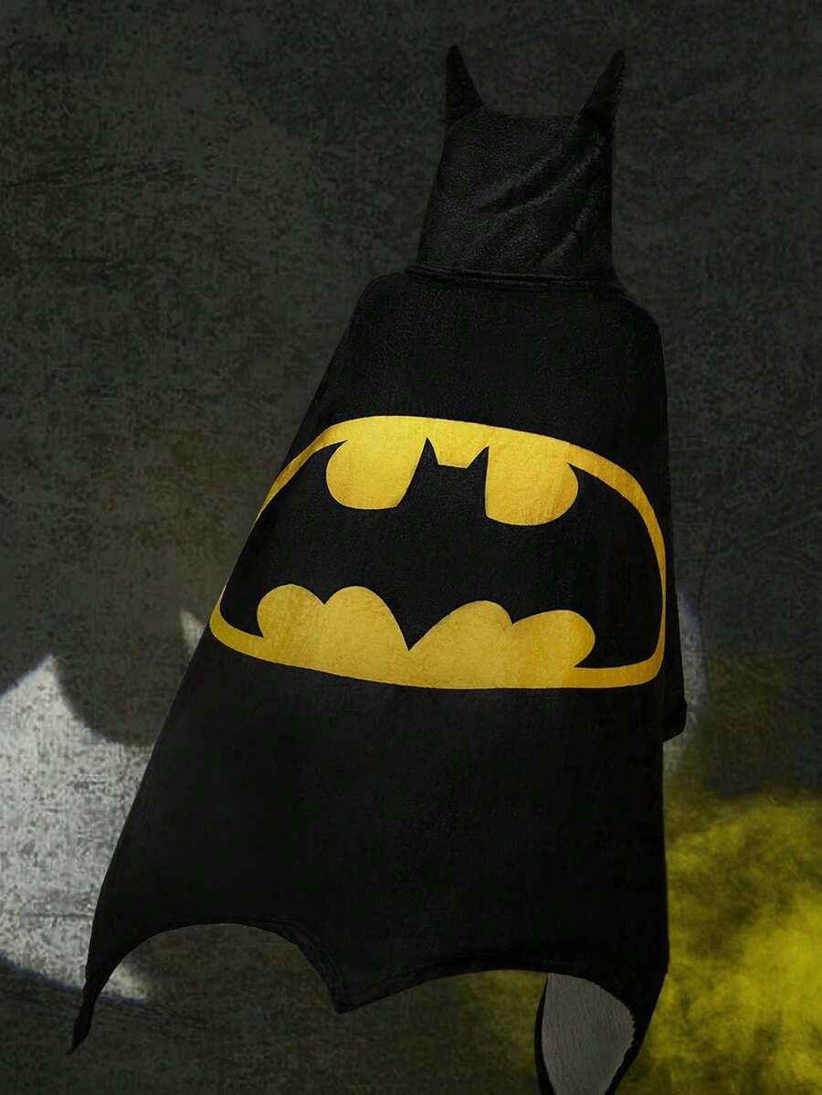 BATMAN X SHEIN 英雄人物刺绣毛绒连帽可穿戴毯，居家角色扮演，春/冬季