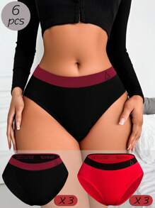 6pcs/Set Contrast Waistband Christmas Tree Pattern Briefs - Multicolor - View 1