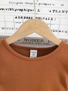 Emery Rose Kids Emery Rose Kids 年轻女孩春夏度假休闲拼布短袖连衣裙，针织纯色圆领缝线编织花裙，非常适合日常上学。