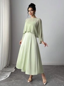 Elenzga 女士优雅纯色休闲连衣裙，简约时尚，适合日常穿着 - 綠色 - 查看 4