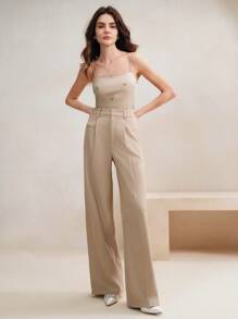 Anewsta Fashionable Elegant Beaded Embroidery Camisole - Khaki - View 4