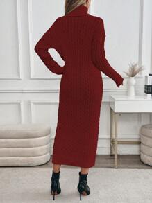 SHEIN Clasi Vestido de suéter de punto trenzado con cuello alto y corte holgado para mujer