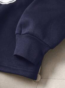 SHEIN Teen Girl's Solid Color Ribbed Collar Numeric & English Letter Print Loose Casual Hoodie,In Fall/Winter