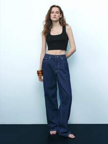 Maija 女士黑色早春 U 领无袖波浪设计性感时尚休闲日常背心节日 - 黑色 - 查看 1