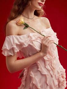 MOTF PREMIUM RUFFLE TRIM OFF SHOULDER DRESS,VALENTINE'S DAY OUTFIT,SPRING/SUMMER - Pink - View 3