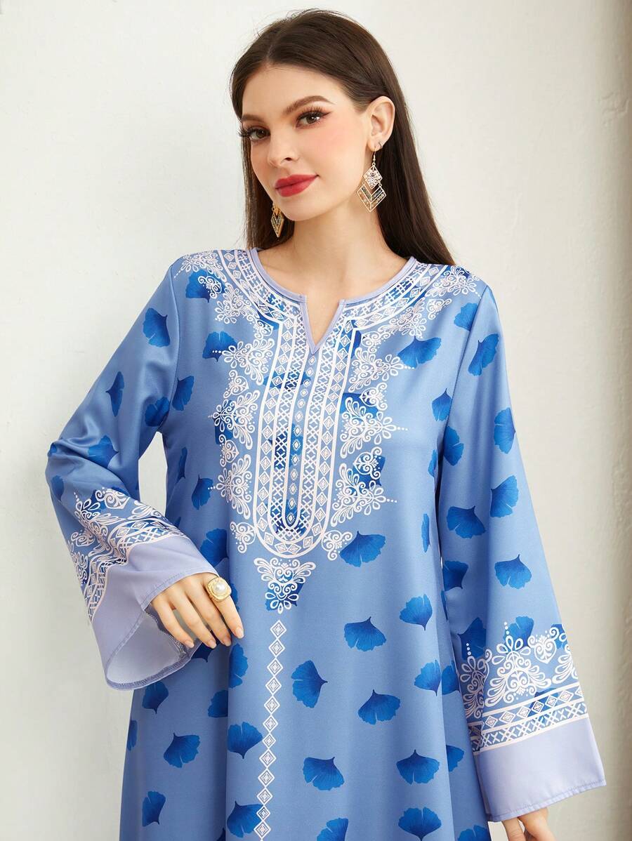 Al Najma 女士简约伊斯兰风格长裙,休闲日常穿着 - 藍色 - 查看 1