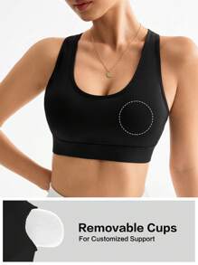Easithlete Women's Solid Color Criss-Cross Back Everyday Sports Bra - Black - View 2