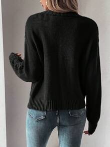 EMERY ROSE Women's Solid Color Long Sleeve Black Cardigan, Minimalist Casual Daily Wear Fall Winter Cloth For Women - Black - View 2