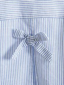 SHEIN Tween 女童度假休闲蝴蝶结后背条纹衬衫 - 藍白色 - 查看 3