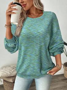 SHEIN LUNE Women's Colorful Waffle Knit Pullover Sweatshirt, Autumn - Multicolor - View 5