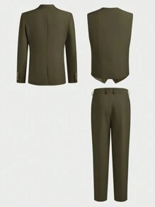 Manfinity VCAY 3pcs Men's Slim Fit Casual Suit Set (Jacket + Vest + Pants), Suitable For Spring And Autumn, Office Wear - Green - View 2