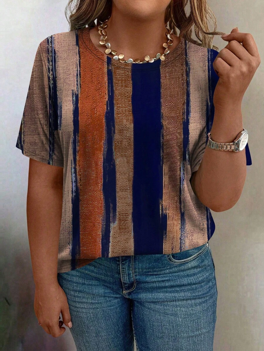 大码女式印花短袖 T 恤女式图案 T 恤夏季 - 彩色 - 查看 1
