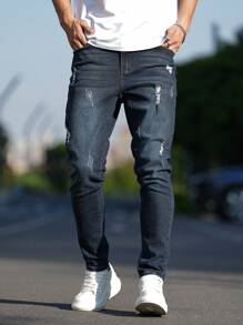 Manfinity LEGND Men's Pocket Ripped Skinny Casual Fashionable Denim Jeans - Blue - View 7