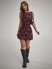 Forever 21 Women Floral Tie-Dye Print Round Neck Sleeveless Short Dress