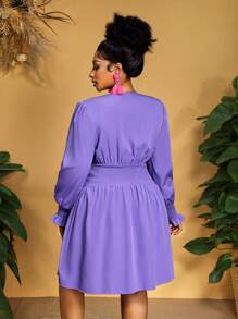 Slaydiva Elegantes romantisches lila Volants A-Linien-Kleid mit Bubbelausschnitt in Große Größen - J