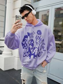 Manfinity Unisex Men's Knit Pattern Print Loose Drop Shoulder Casual Hoodie, Suitable For Autumn - Blue - View 3