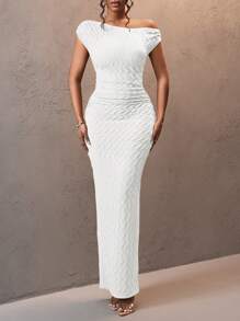 Slaydiva Vestido elegante y sexy de dama con hombro descubierto, de tela con textura a rayas, ideal para fiestas, Día de San Valentín, Año Nuevo o vacaciones. Colección Otoño/Invierno 2024