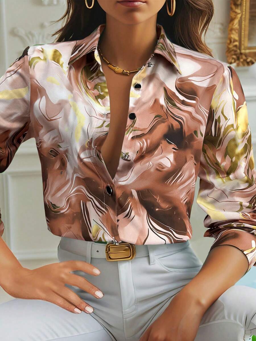 SHEIN Clasi Women's Simple Fashion Casual Everyday Blouse,Valentine's Day - Brown - View 1