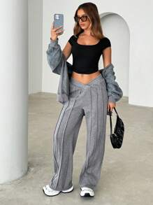 SHEIN Essnce Women Casual Elastic Waist Straight Leg Sweatpants,Sweatpants Women,Joggers - Grey - View 9