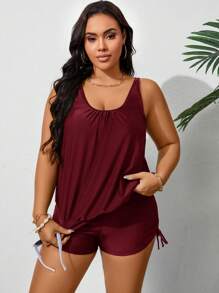 Swim Lushoire Traje de baño tankini con volantes de unicolor para mujer de talla grande, perfecto para el verano