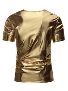 Manfinity AFTRDRK Men's Fashionable V-Neck Short Sleeve Gold Color Men Disco  T-Shirt,
