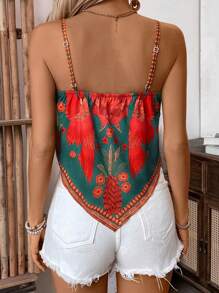 Selianne Camiseta de tirantes holgada casual con estampado de plantas para mujer - Verde - Ver 2