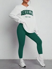 SHEIN PETITE Conjunto Casual De 2 Piezas Con Letras Impresas Para Mujer