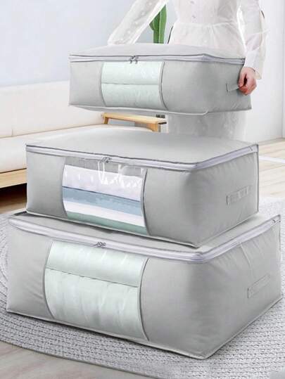 1/3pcs Plain Quilt Storage Bag,Comforter Storage Bag - Folding Organizer Bag For King/Queen Comforters, Pillows, Blankets, Bedding/Quilt, Blanket, Duvet, Mothproof Space Saver; Large Collapsible Organizers, Decorations Autumn Decor Festival Decor Room Decor Home Decor Bedroom Decor