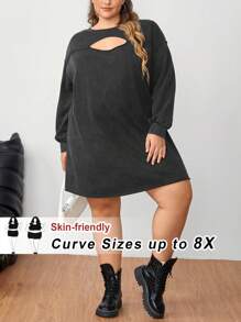 SHEIN CURVE+ Robe en mousseline de soie avec col ajouré, effet flocon de neige et délavé, pour femmes grande taille