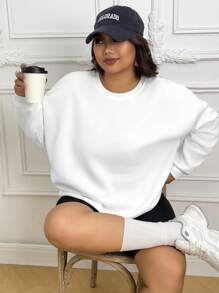 INAWLY Plus Solid Thermal Lined Sweatshirt, Winter Graduation,Back To School,Graduation,Teacher For Women,Back To School Pullover Fall Autumn - White - View 3