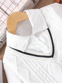 SHEIN Conjunto de 2 peças de roupa casual para meninas adolescentes para a escola: colete de malha, camisa de malha e calças jeans, outono/inverno