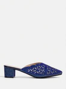 CUCCOO TILAWA Women's Rhinestone Decor Pointed Toe Slip-On Heeled Mule Shoes, Fashion For Party And Casual Wear, Autumn/Spring Shoes Spring Break Easter - Blue - View 4
