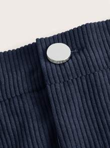 Comfortcana 大码女式纯色口袋短休闲裙 - 藏蓝色 - 查看 3