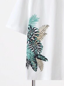 SHEIN Leap Crew 2pcs Set Teen Boy's Slogan & Tropical Print Tee & Drawstring Waist Shorts;Spring Wear; Teen Boys' Clothing; Teen Boy' Jackets, Spring Back To School - Multicolor - View 5