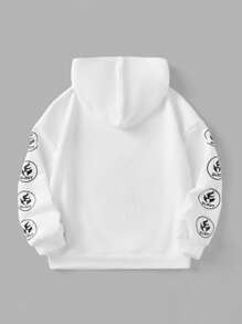 SHEIN Bộ quần áo nỉ trùm đầu và quần dài hai mảnh phong cách Goth Grunge màu đen cho bé gái tuổi teen mùa thu/đông có họa tiết in cho lễ Halloween - Đen và trắng - Xem 4
