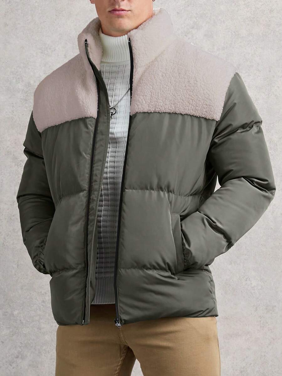 RueChic Men Thermal Lined Regular Padded Coat - Dark Green - View 1