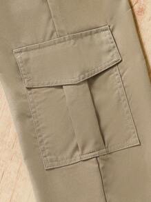 Sparklyn Tween Girls' Casual Solid Color Straight Leg Cargo Pants - Khaki - View 4