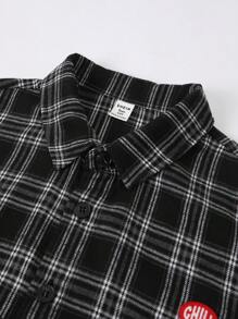 SHEIN 1 件青少年男孩时尚休闲格子拼布长袖编织衬衫，适合日常穿着，年轻风格；春季服装；青少年男孩服装；青少年男孩夹克，春季返校 - 彩色 - 查看 6