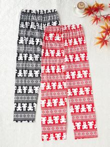 Set de pijama de 2 piezas con estampado de oso y geométrico para mujer