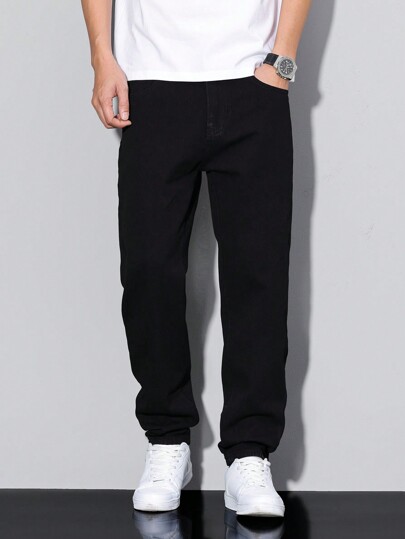 QuarKem Men's Simple Style Casual Daily Solid Color Jeans, Black Joggers Men