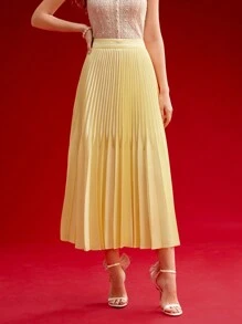 MOTF PREMIUM Falda plisada fluida con cintura elástica, Día de San Valentín, Primavera/Verano - Amarillo - Ver 8