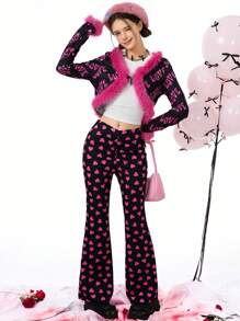 SHEIN Teen Girl Casual All-Over Heart Print Flared Pants