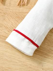 欧式男婴和女婴限量版圣诞装，白领休闲衬衫搭配经典黑红格子吊带短裤，企鹅刺绣设计搭配红色领结，可爱喜庆，适合节日庆祝 - 彩色 - 查看 4