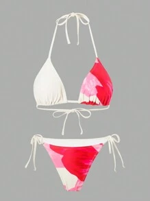 Swim Oasis Women 3pcs Floral Halter Tie Bikini Set, Sexy Summer
